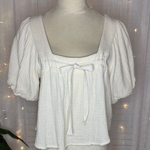 HYFVE Cream Textured Puff Sleeve Top